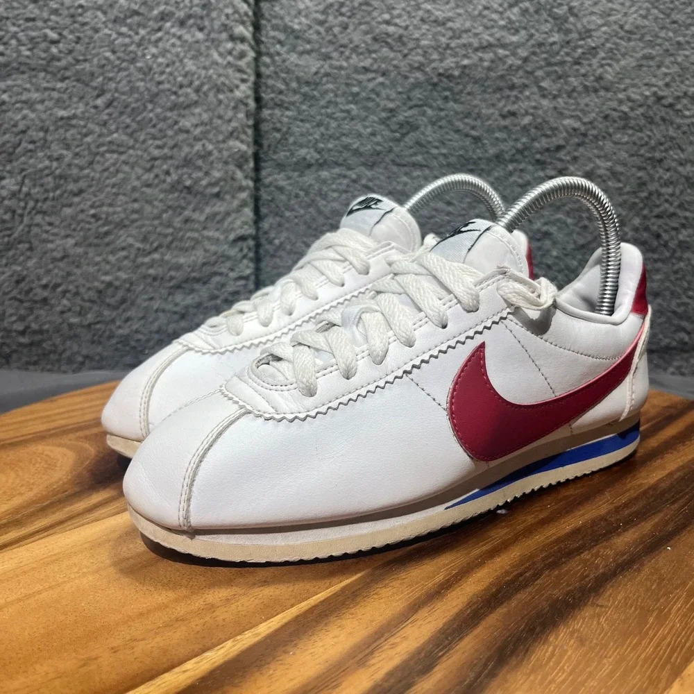 Nike Cortez Classic White Red Blue Leather Womens Casual Sneakers Shoes Size 7.5